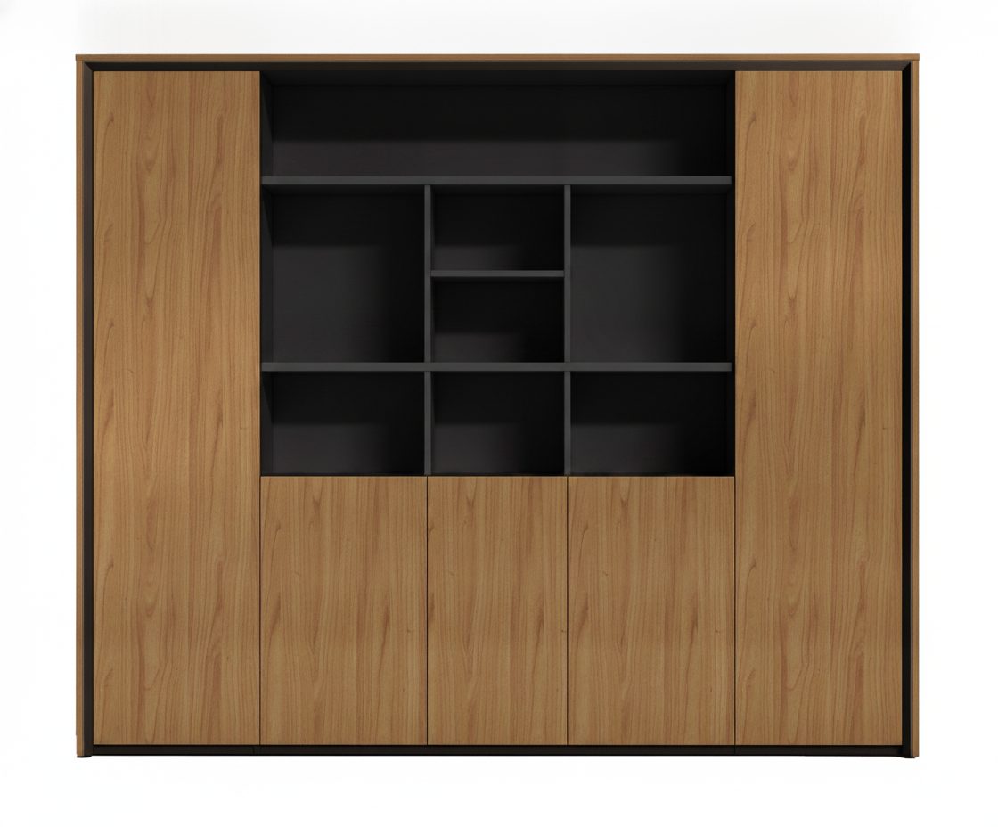 Bookcase Cabinet M20-HCD-2420 — 94"W x 16"D x 79"H, Walnut/Black