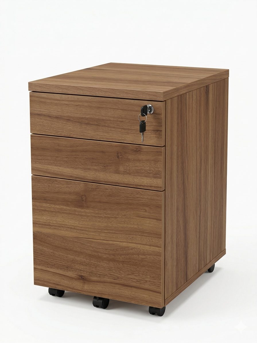 Mobile Pedestal (3-Drawer) M20-MP3 - Walnut — 16"W x 25"D x 20"H, WALNUT