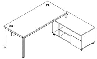 L-Shape Desk with Side Cabinet PE16-DC-2017L - WHITE — 71"W x 68"D x 29"H, WHITE