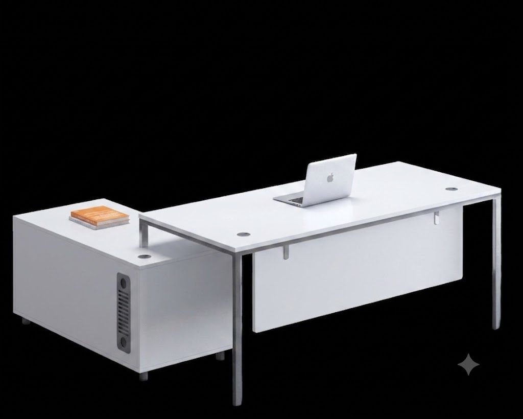 L-Shape Desk with Side Cabinet PE16-DC-2017R - WHITE — 71"W x 68"D x 29"H, WHITE