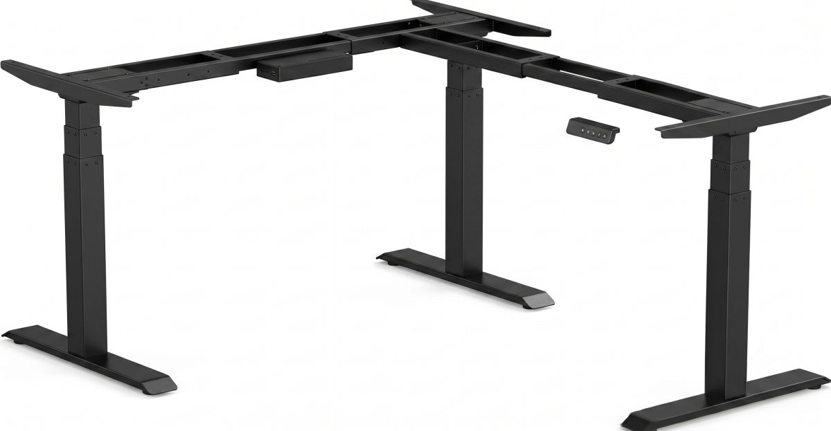 Height-Adjustable Desk Frame (3-Stage, L-Shape) PE16-JE002-3 Black, Black