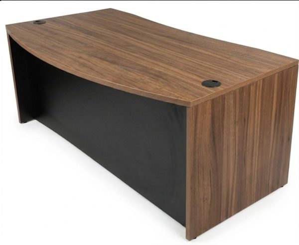 Bow Front Desk WD-104 — 71"W x 32"D x 29"H, Walnut & Black
